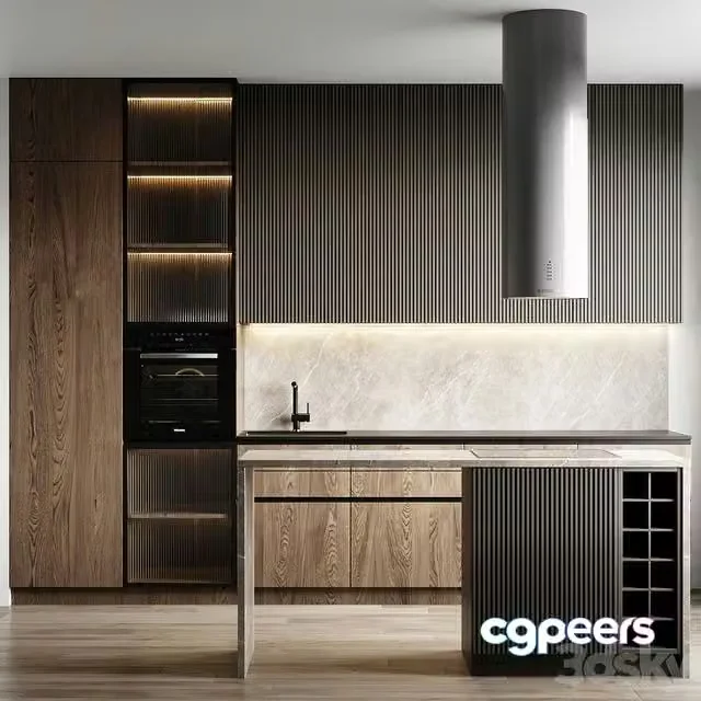 3ds Max Free – Kitchen 20 (hood Faber CYLINDRA ISOLA GLOSS, Oven Miele H7464BP, Blanco mixer)