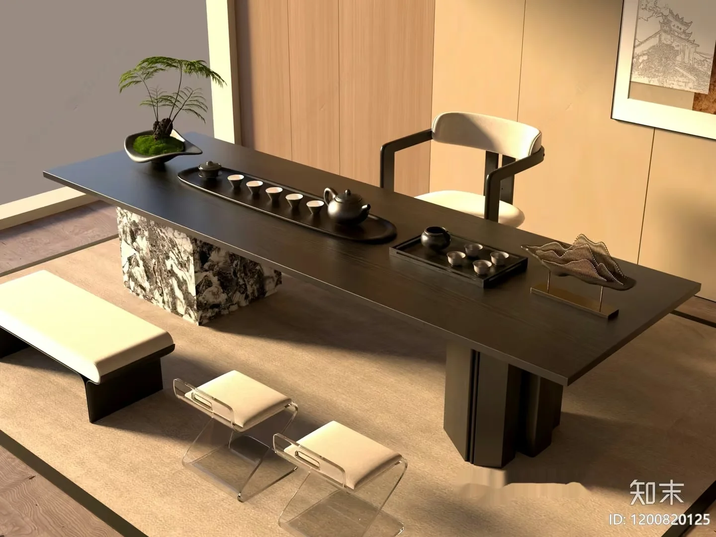Modern Asian-Inspired Dining Room 3D Model – 20062 – VRAY Render