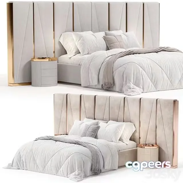3ds Max Free – Modrest Nixa Modern White Bonded Leather & Gold Bed