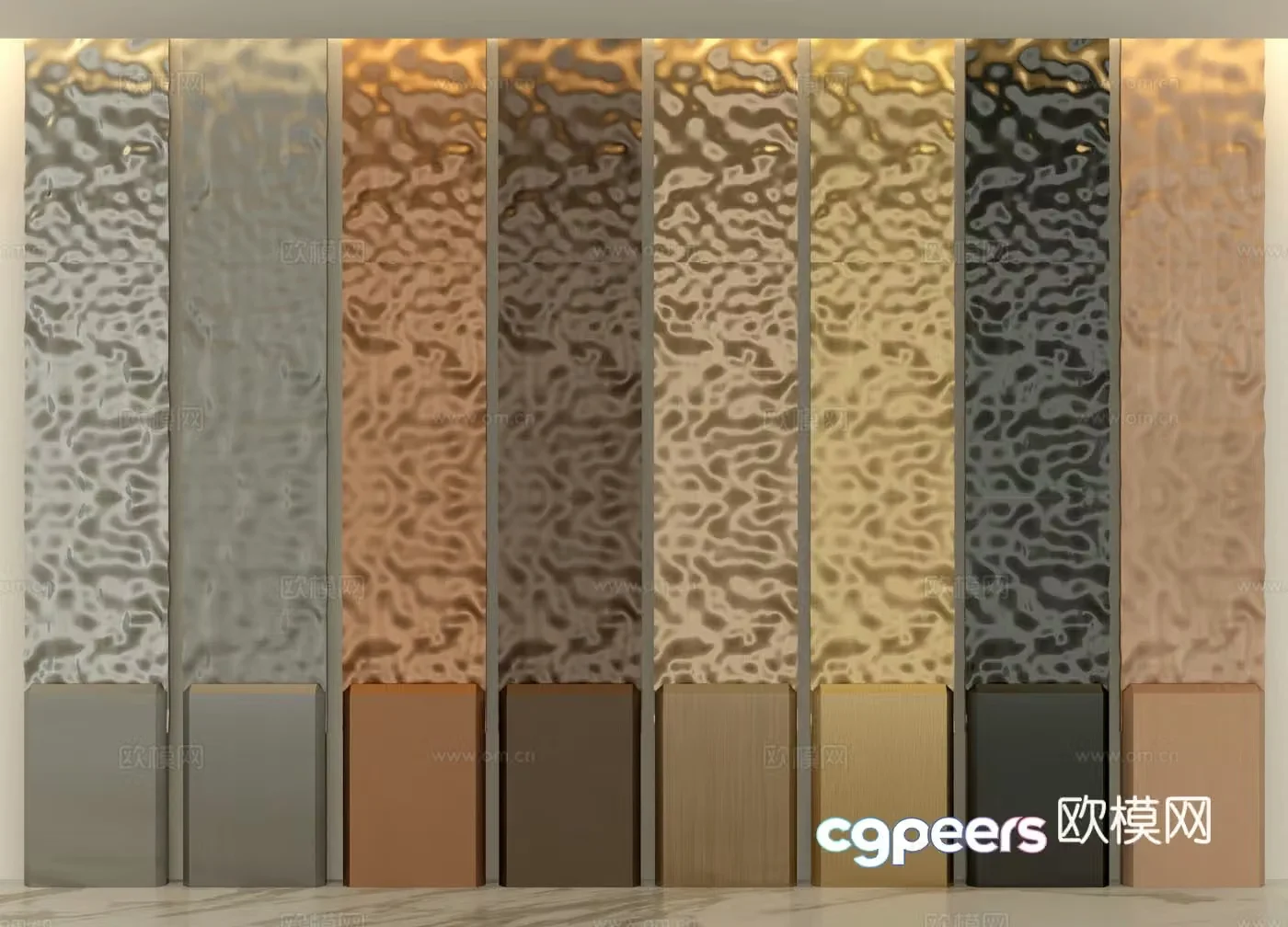Brushed metal plate wavy board wall panel 3d model