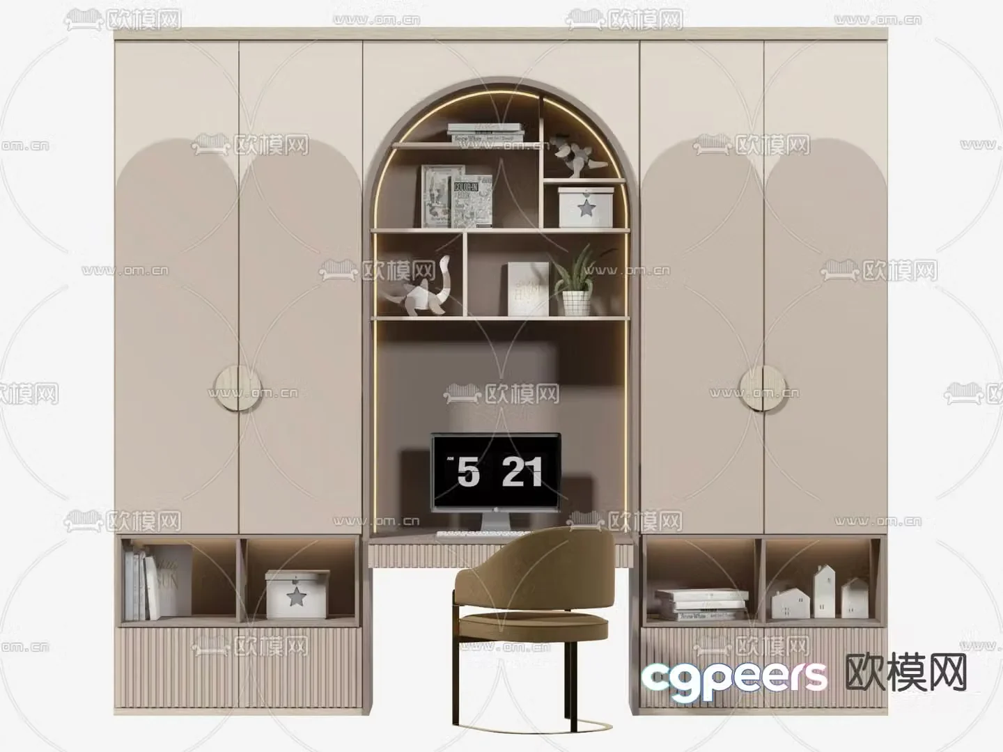Children’s wardrobe integrated bookcase 3d model