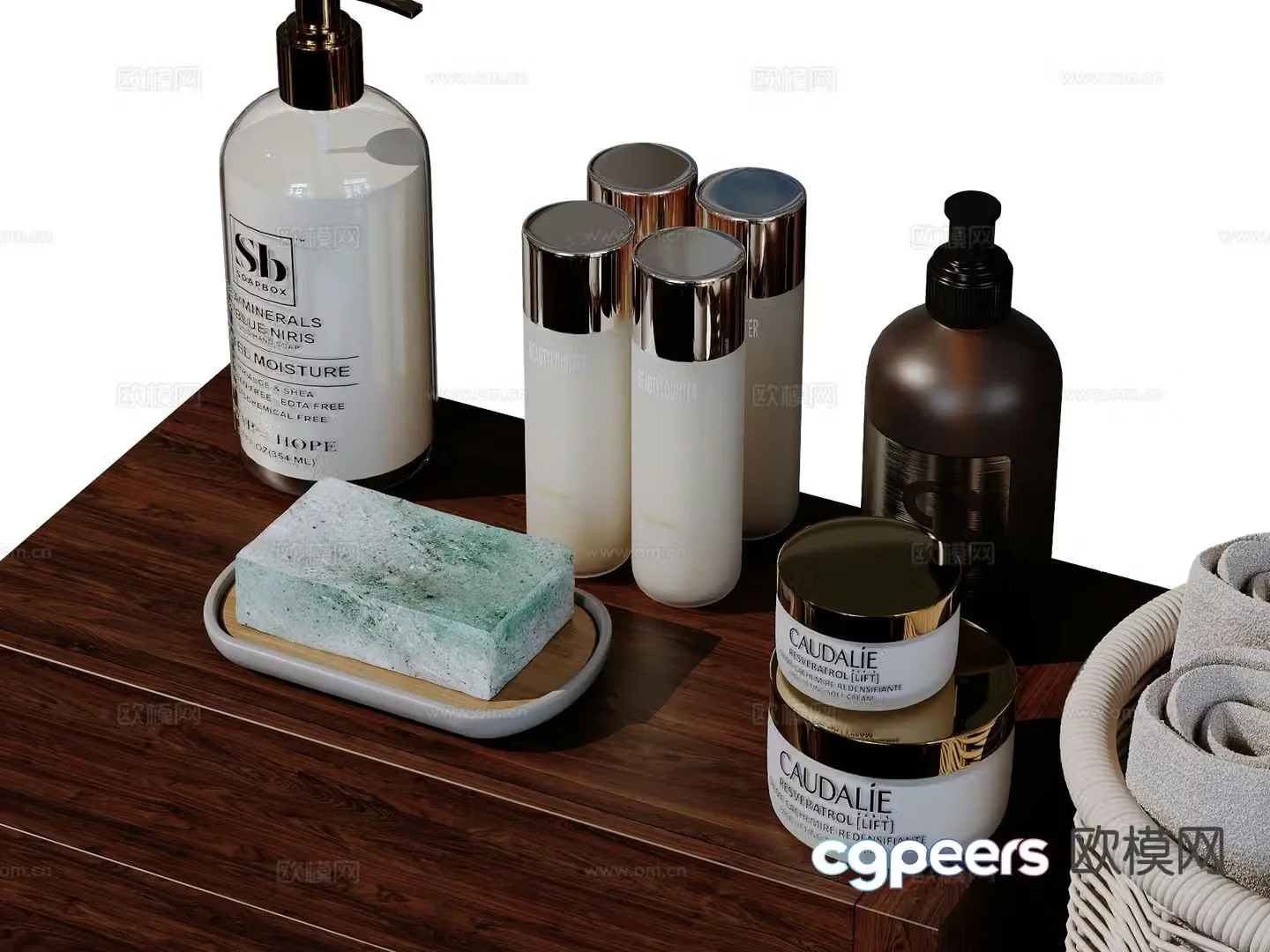 Modern bathroom accessories toiletries detergents 3D model