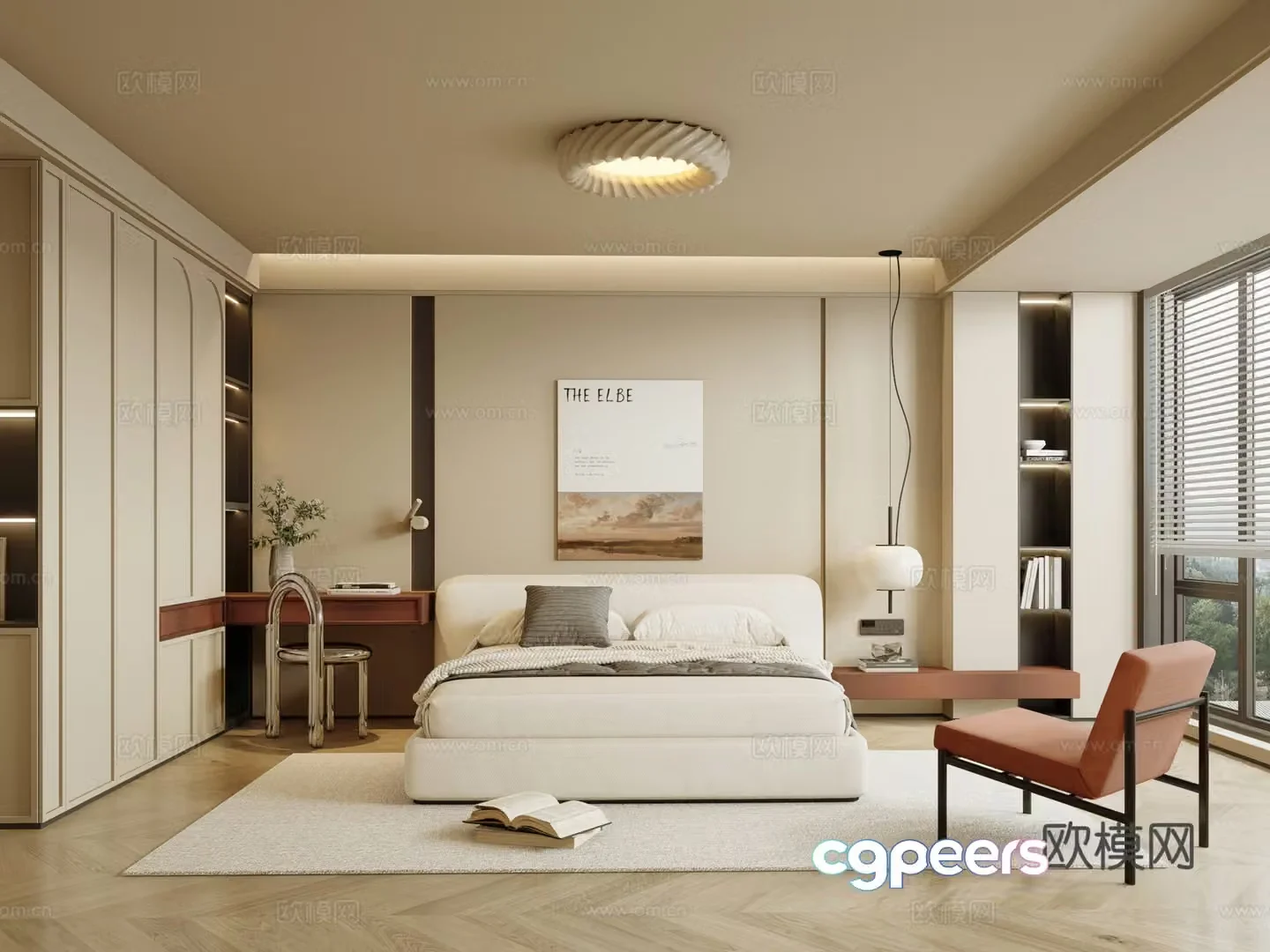 Modern Cream Home Bedroom Master Bedroom 3D Model