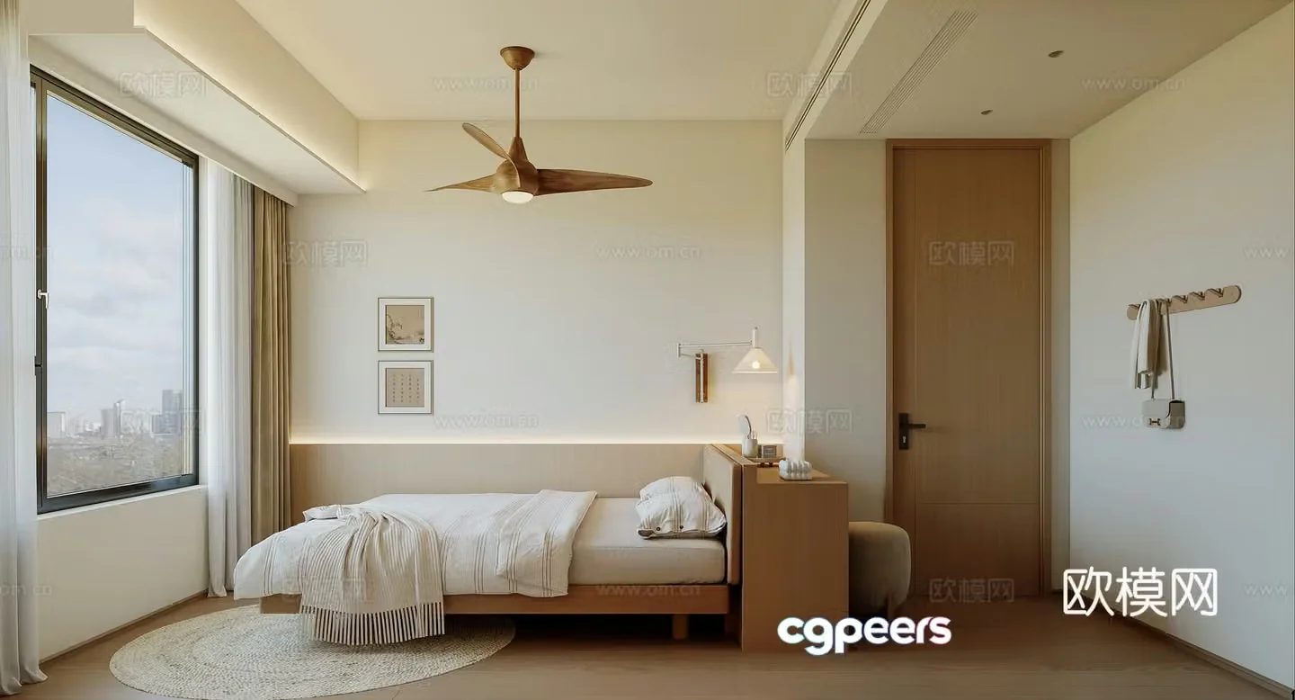 Japanese style log home bedroom Nordic home bedroom Log style home bedroom 3d model