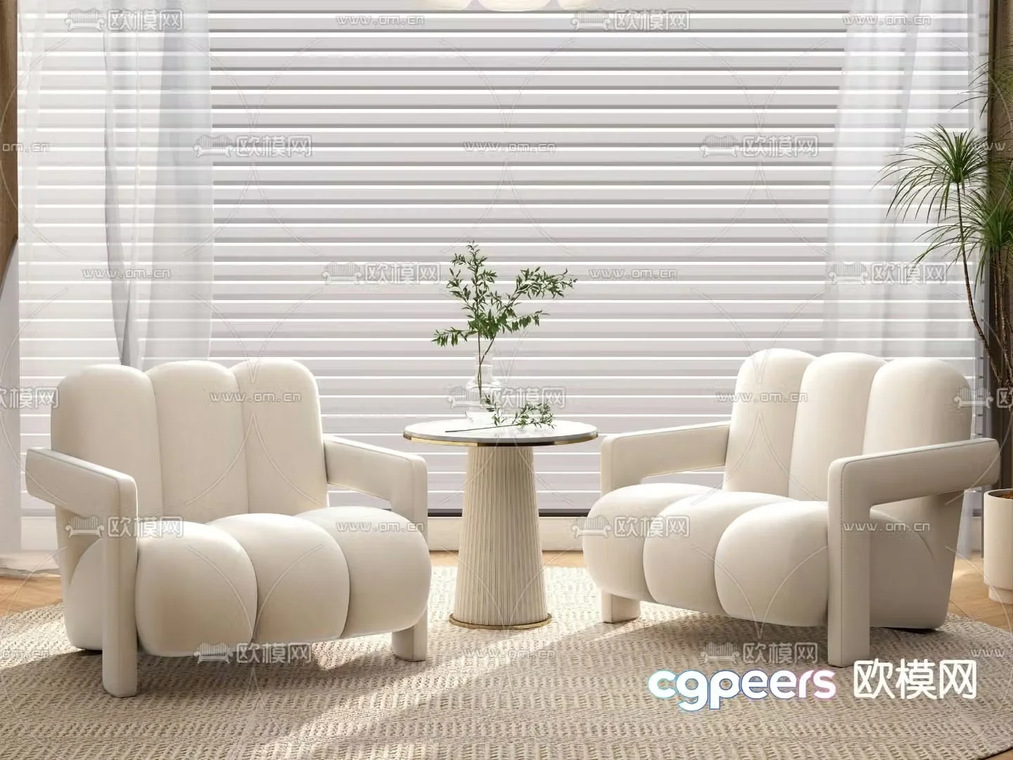 Cream style sofa chair leisure chair table 3d model