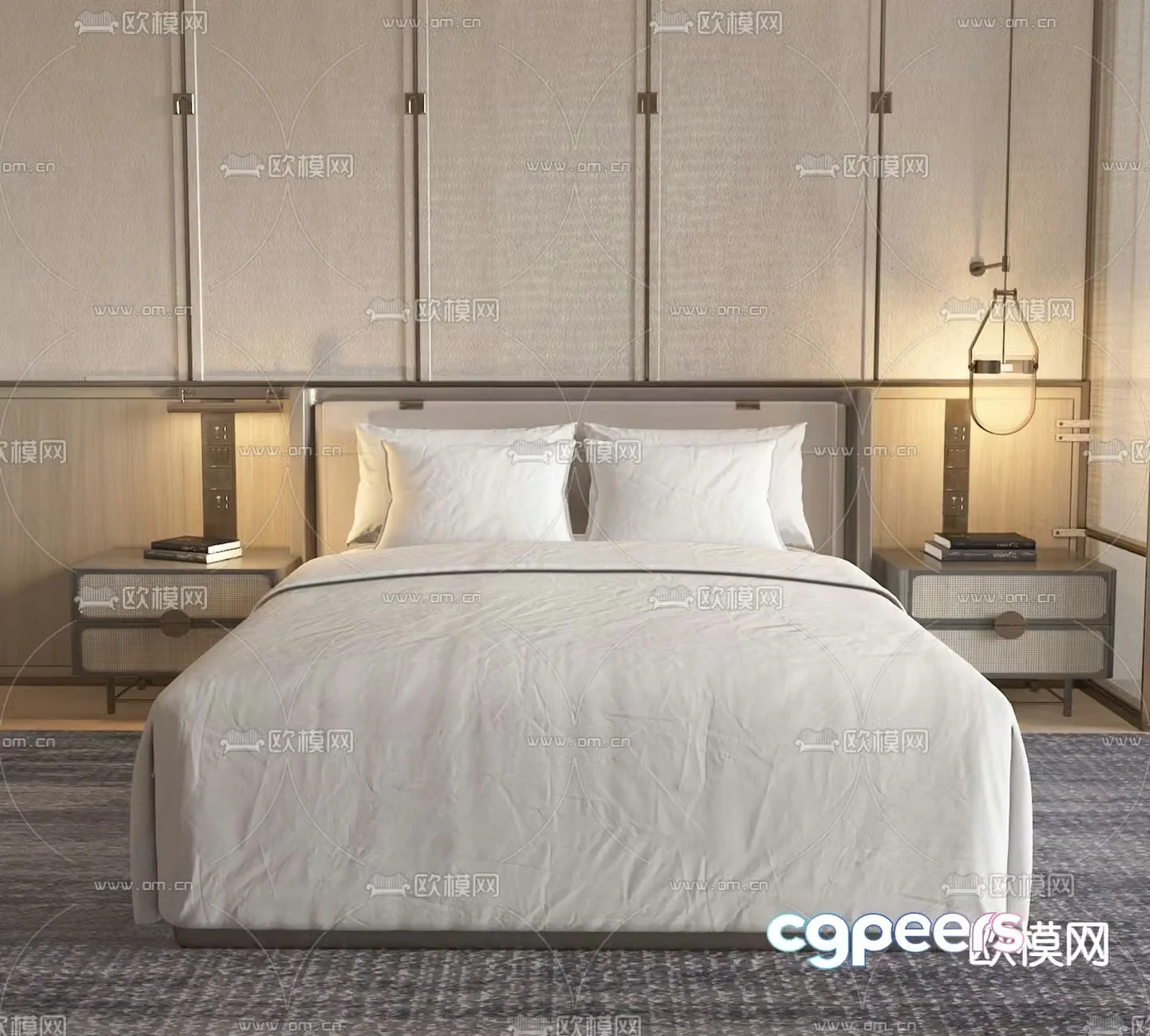 New Chinese style double bed 3d model