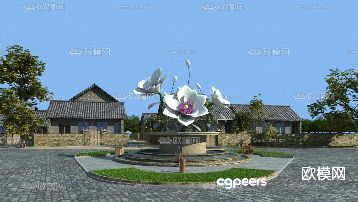 New Chinese-style sculpture lotus sculpture landscape sculpture 3D model