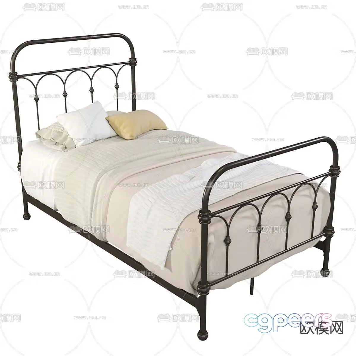 American iron bed single bed 3d model