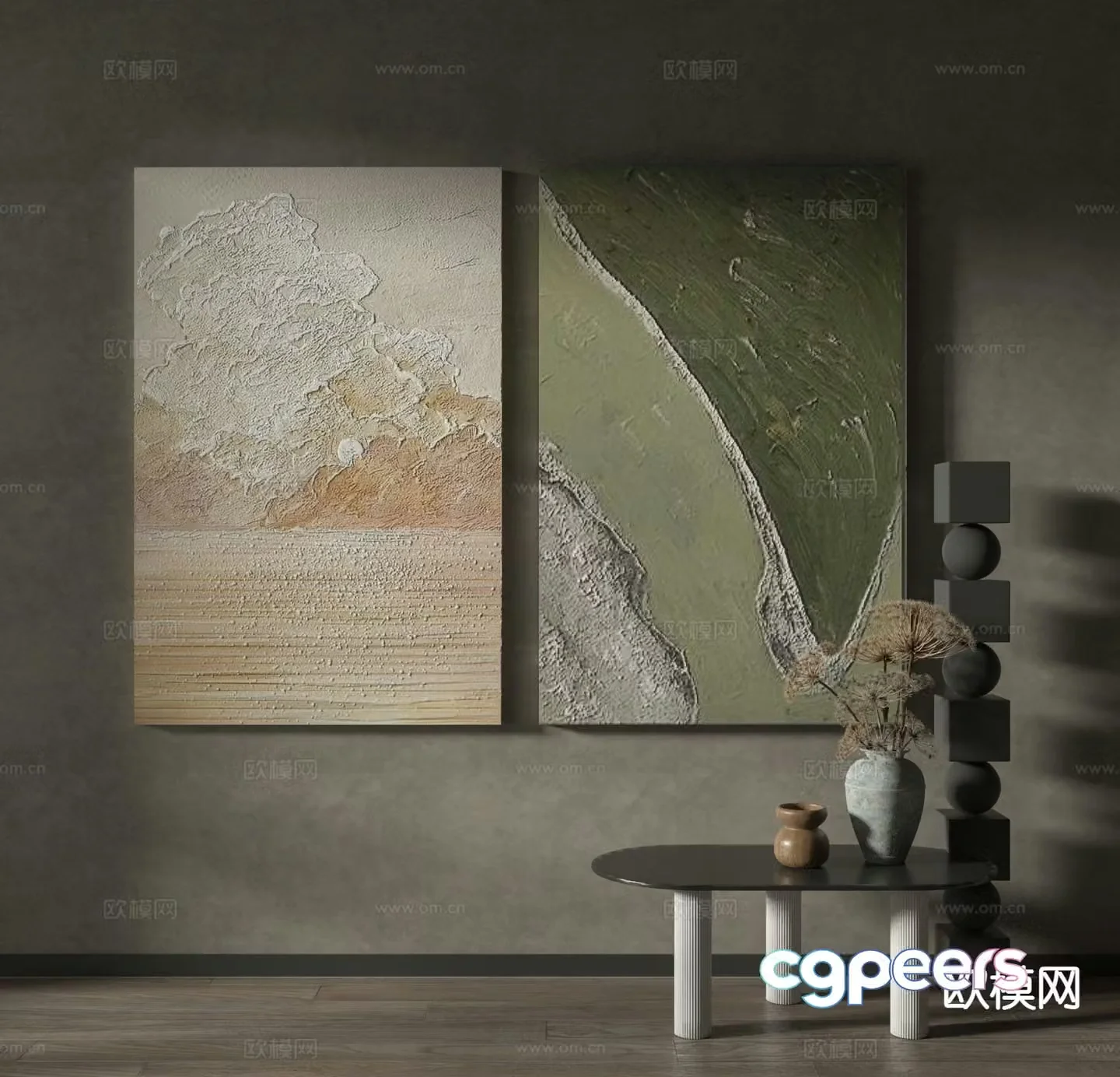 Wabi-sabi painting texture painting decorative painting hanging painting 3D model