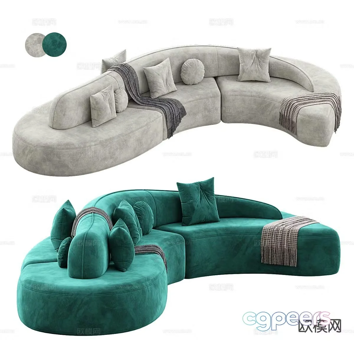 Curved sofa special-shaped sofa fabric sofa 3d model
