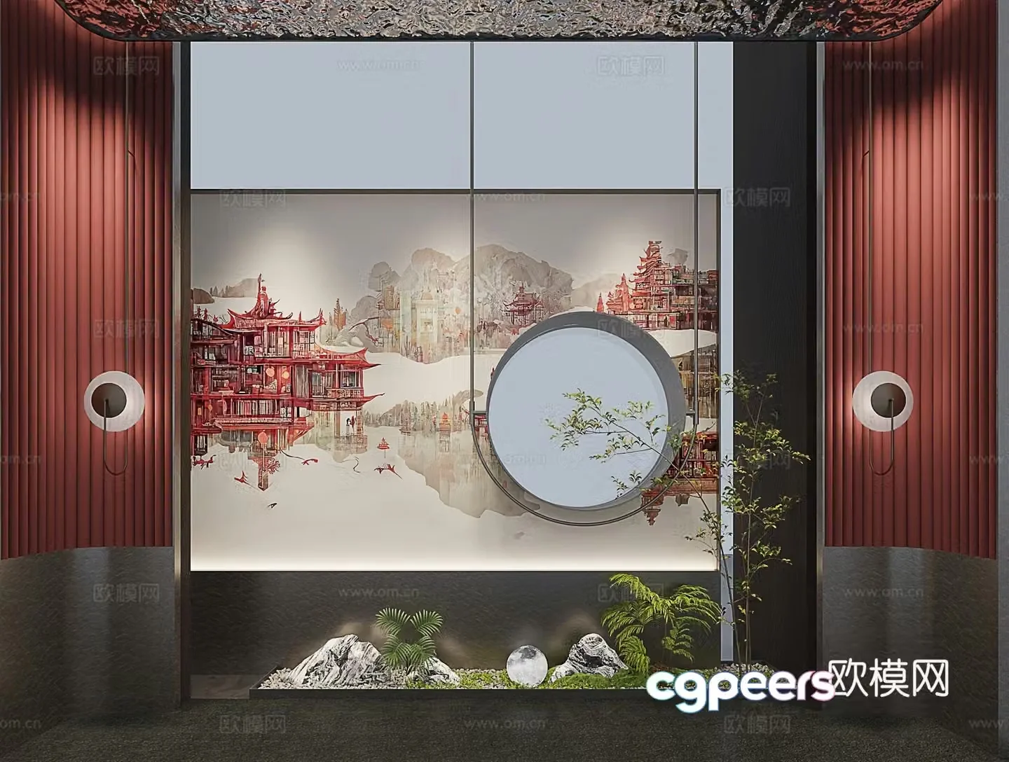 New Chinese style landscape background wall 3D model