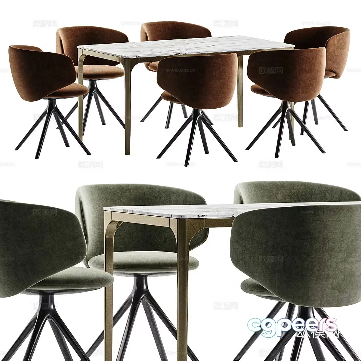Modern Italian light luxury dining table and chair combination 3D model