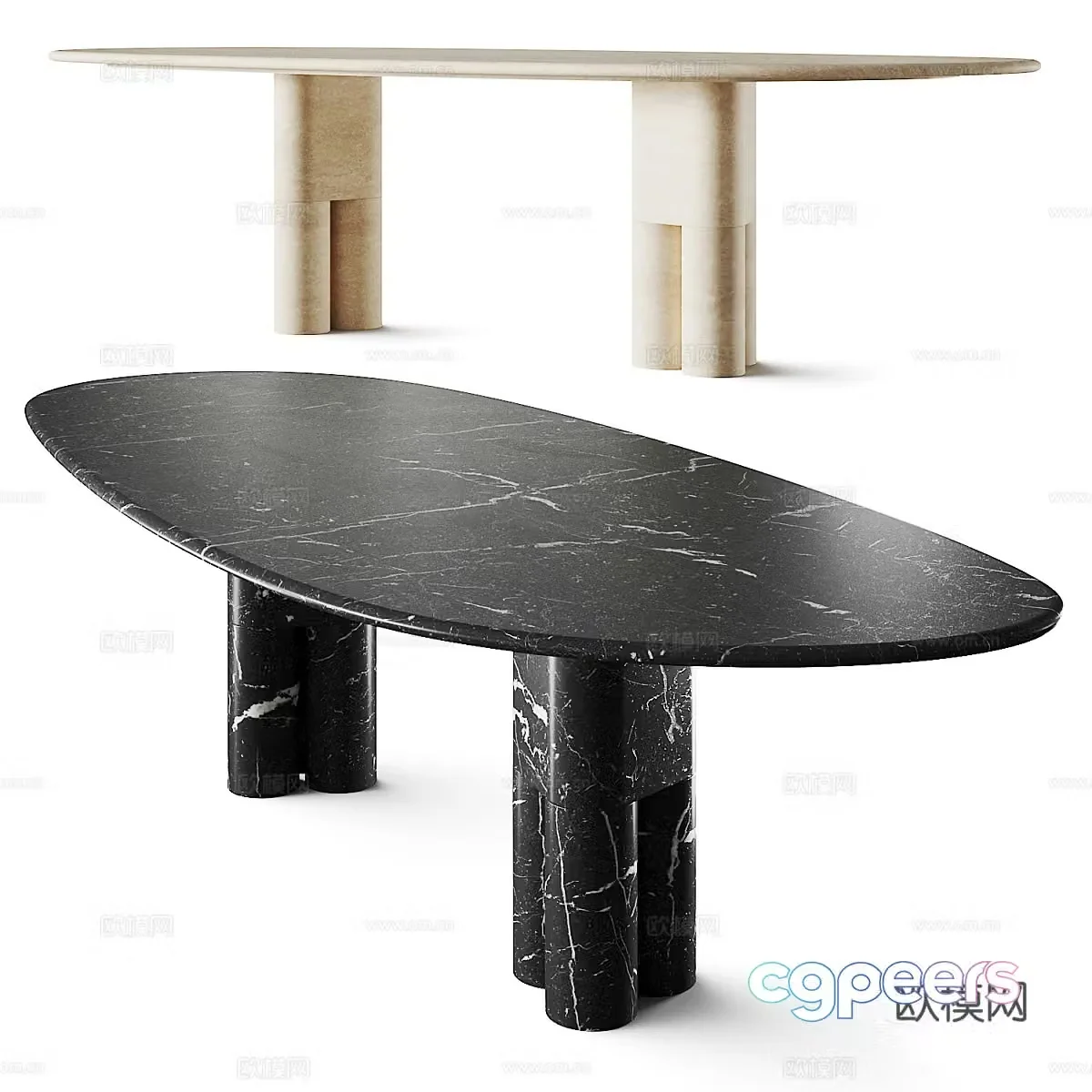 Modern Italian light luxury dining table 3D model