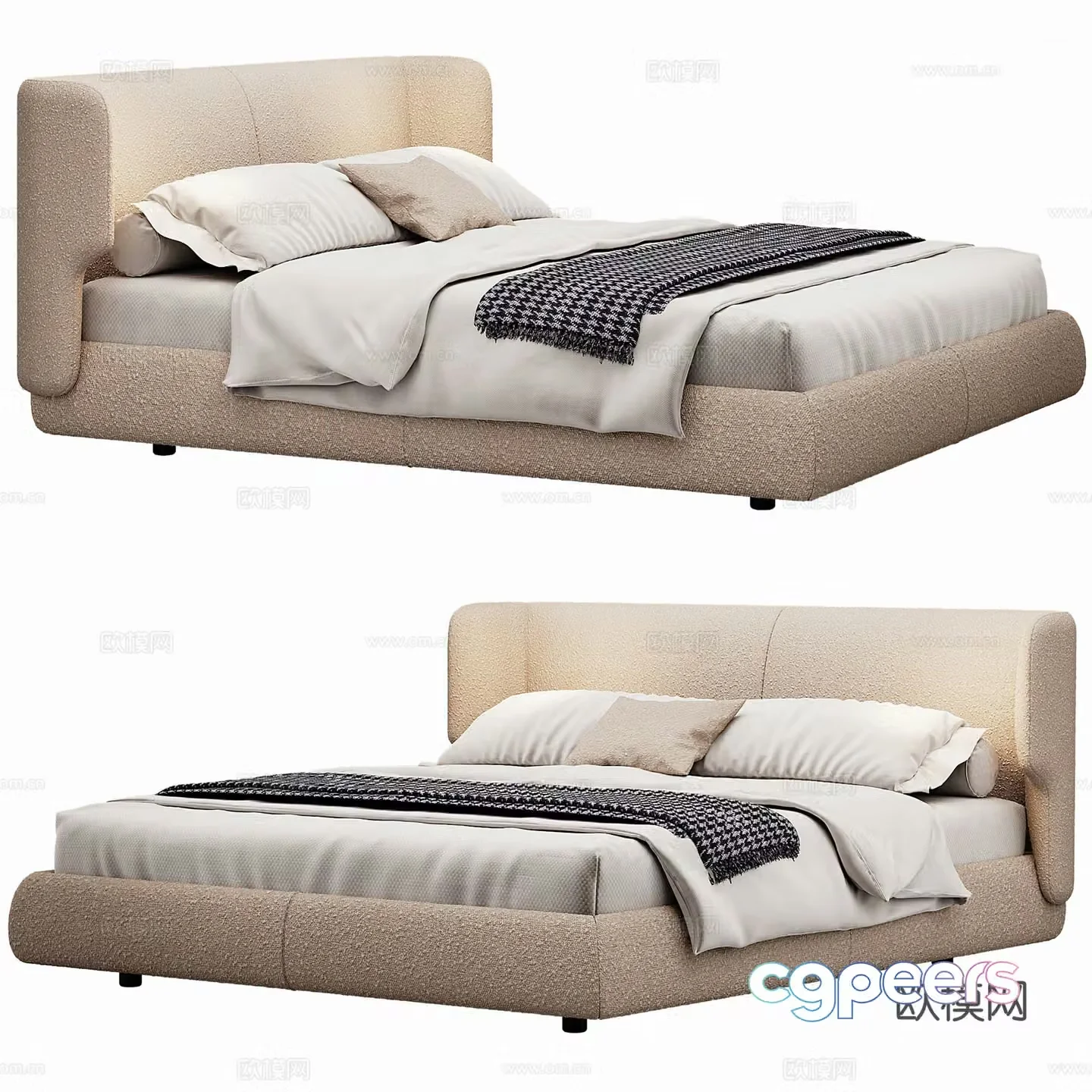 Modern Double Bed Fabric Double Bed Bedroom Bed Frame Bedding Bedding Pillow Holding 3D Model