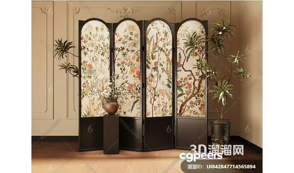 A Room Divider With A Floral Design 3D Model – 8451 – CORONA Render