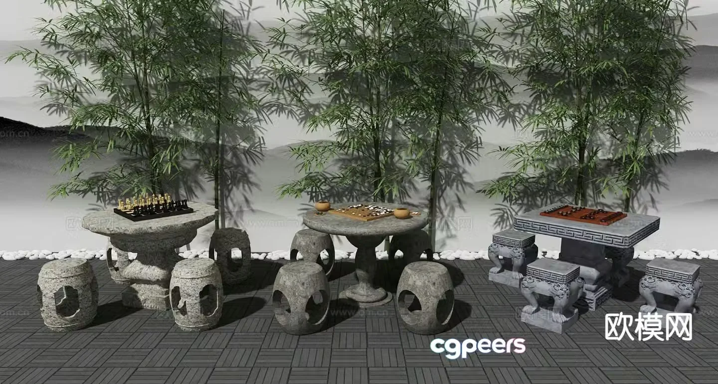 New Chinese style stone table stone stool chess and Go table 3D model