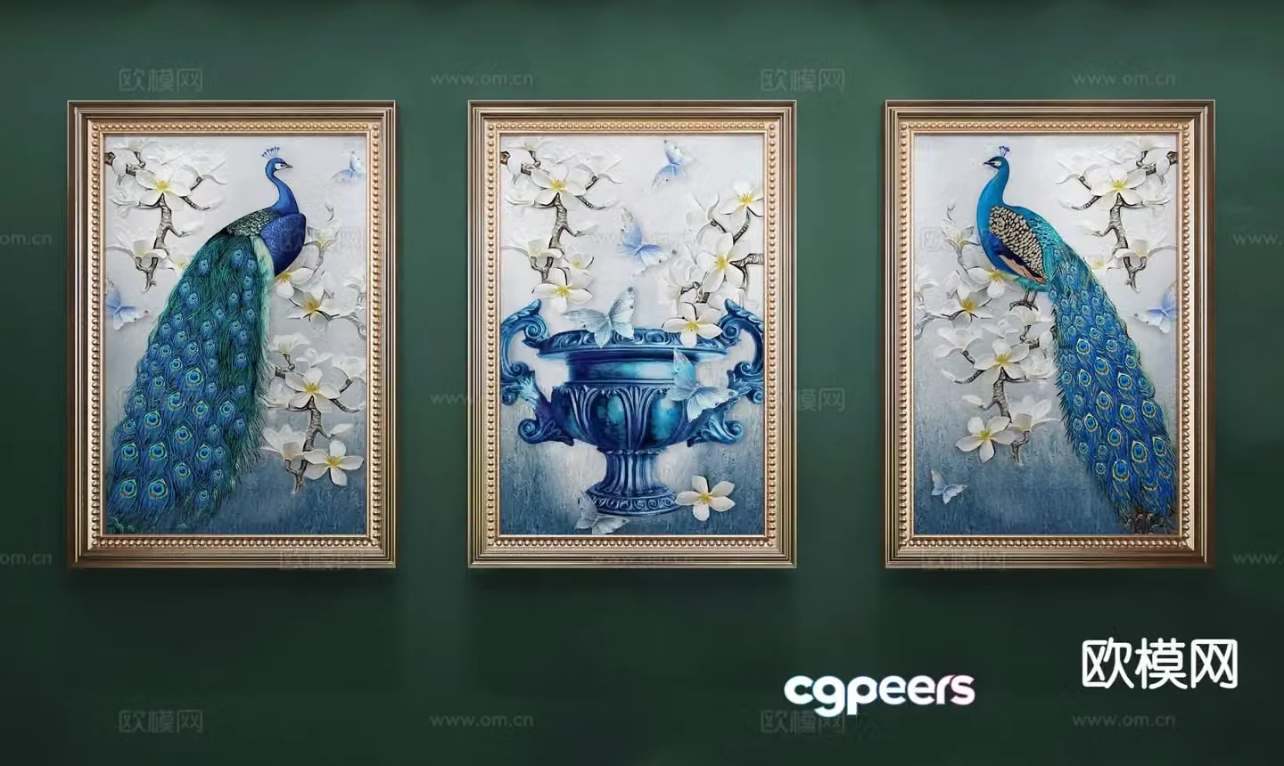 American peacock painting decorative painting photo frame painting 3d model