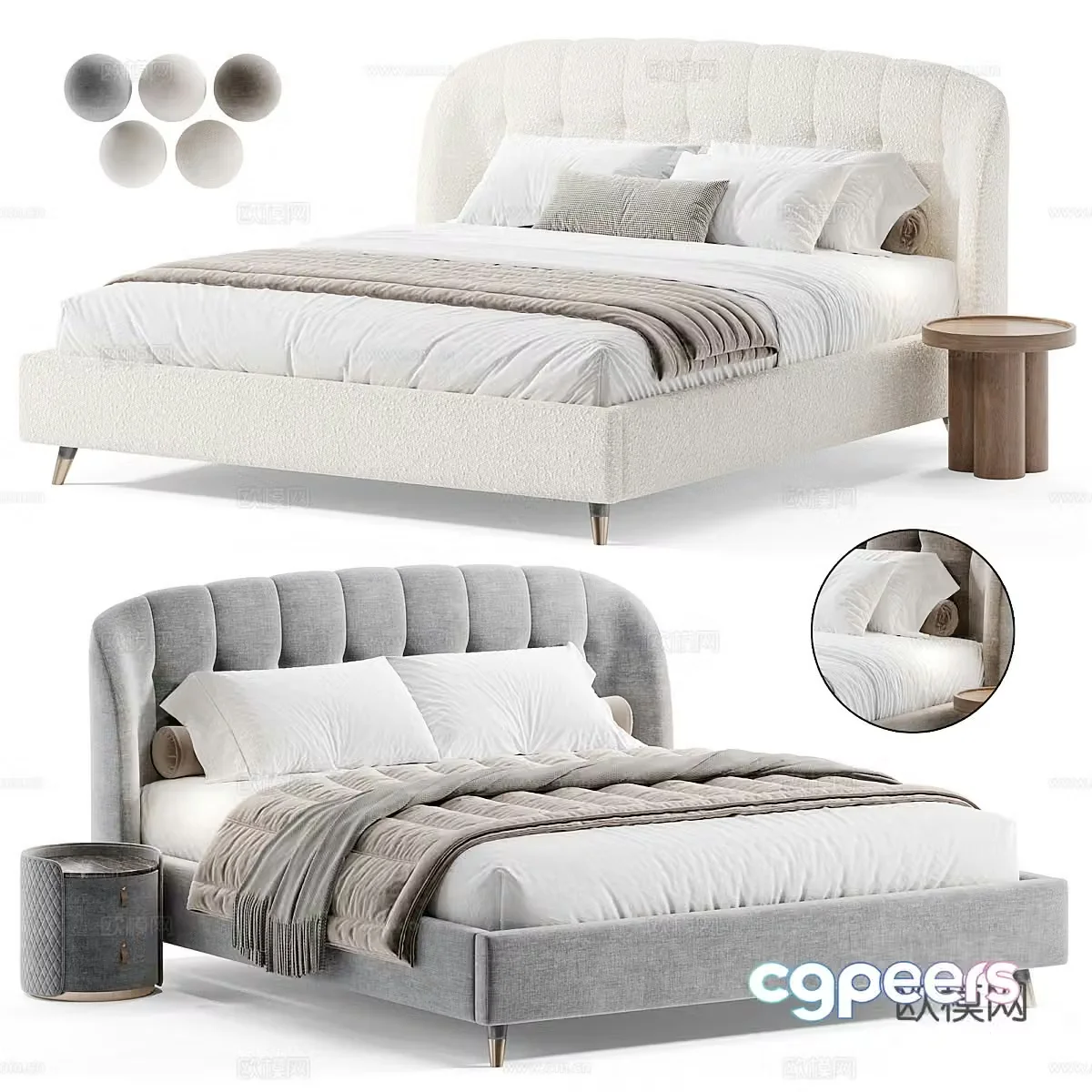 Modern cream style fabric double bed 3d model