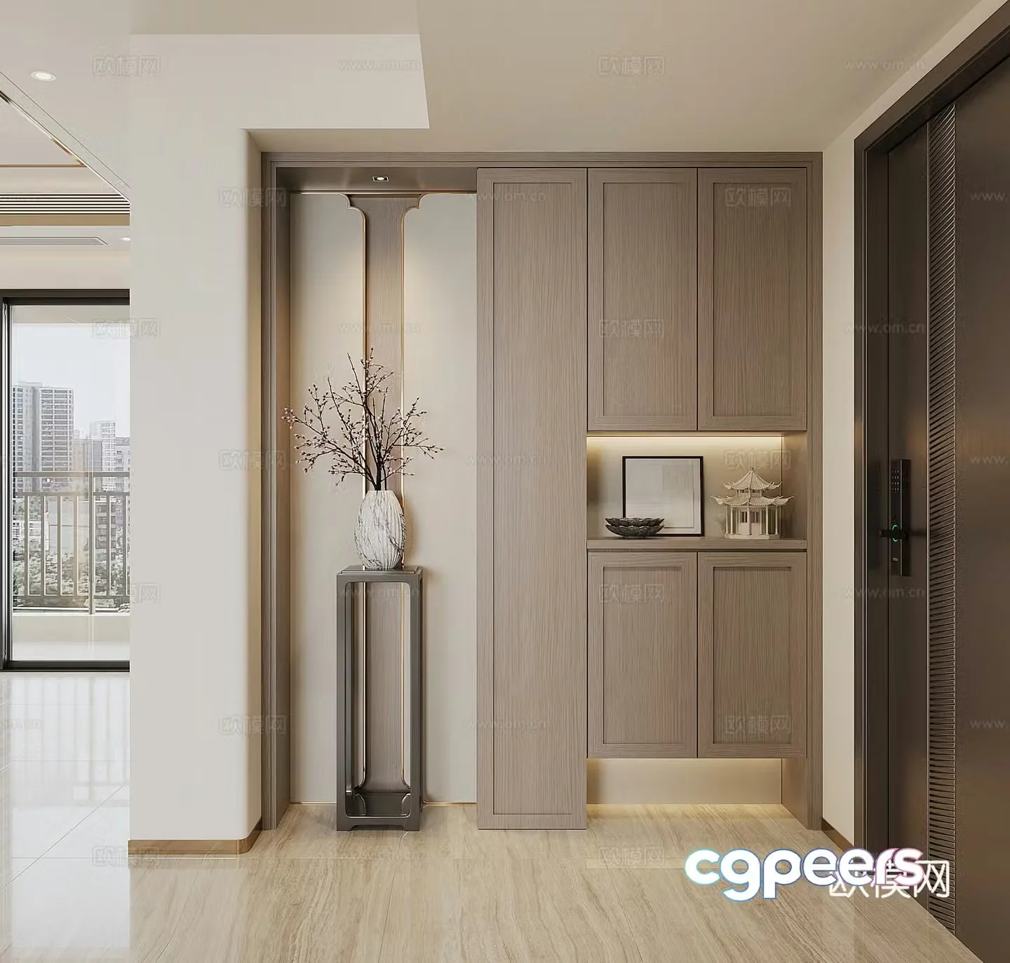 New Chinese style home entrance shoe cabinet 3D model