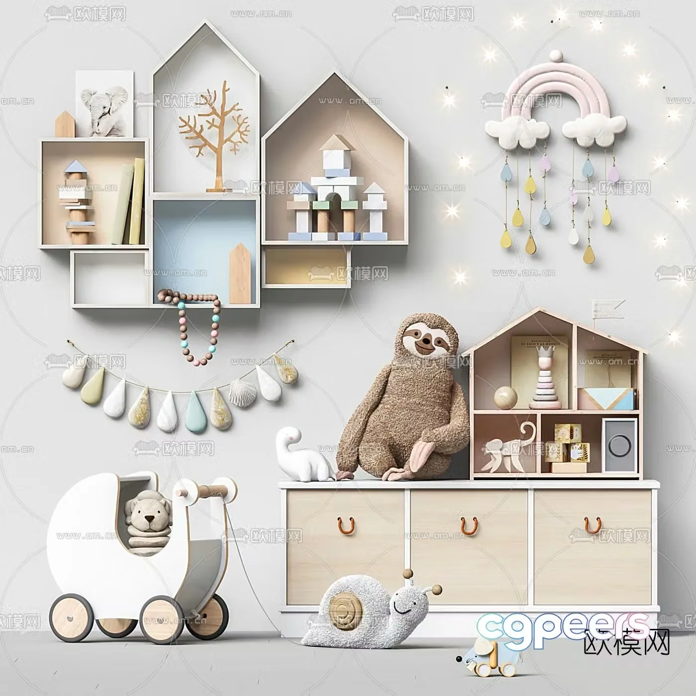 Nordic children’s toys children’s cabinet 3d model