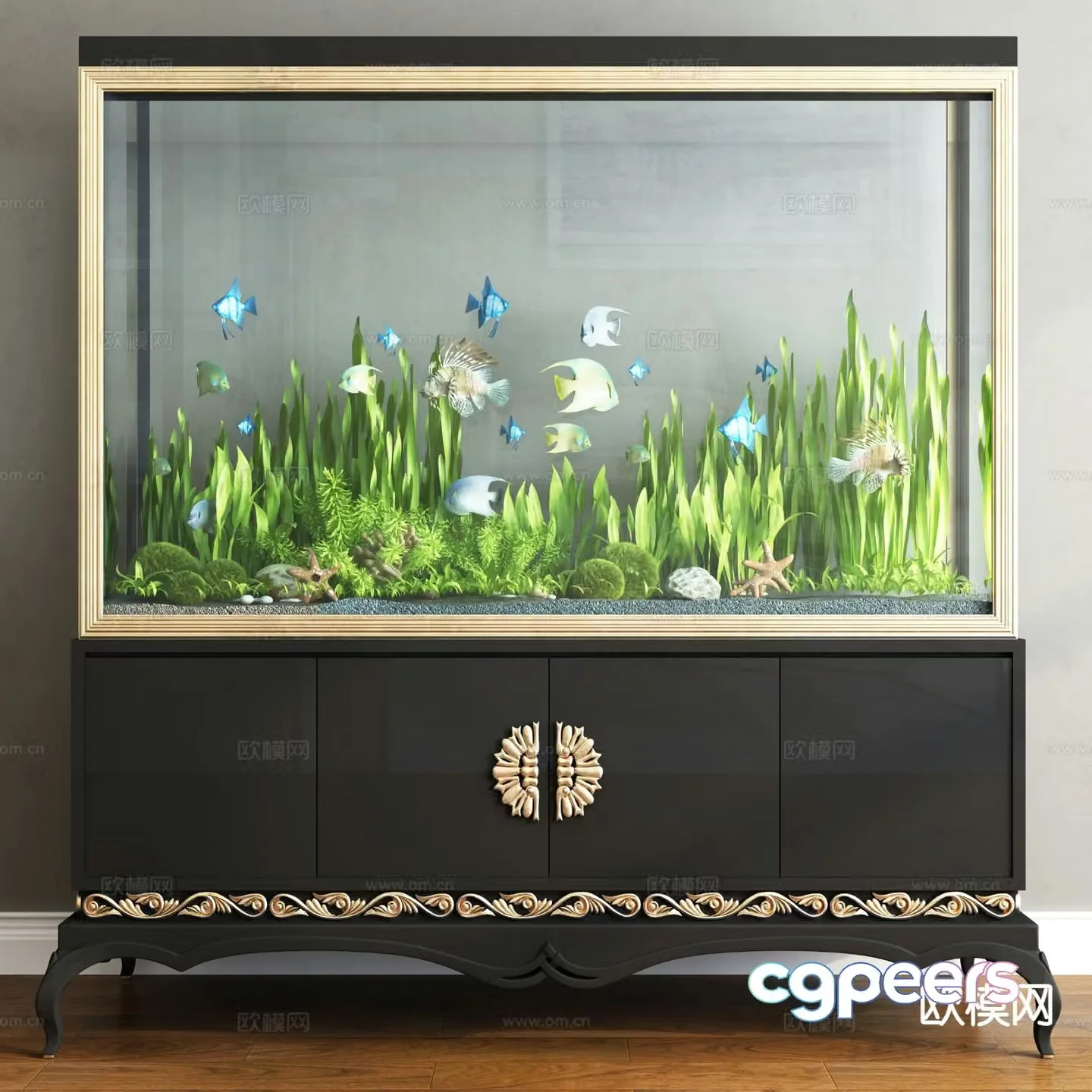 European aquarium fish tank goldfish 3d model
