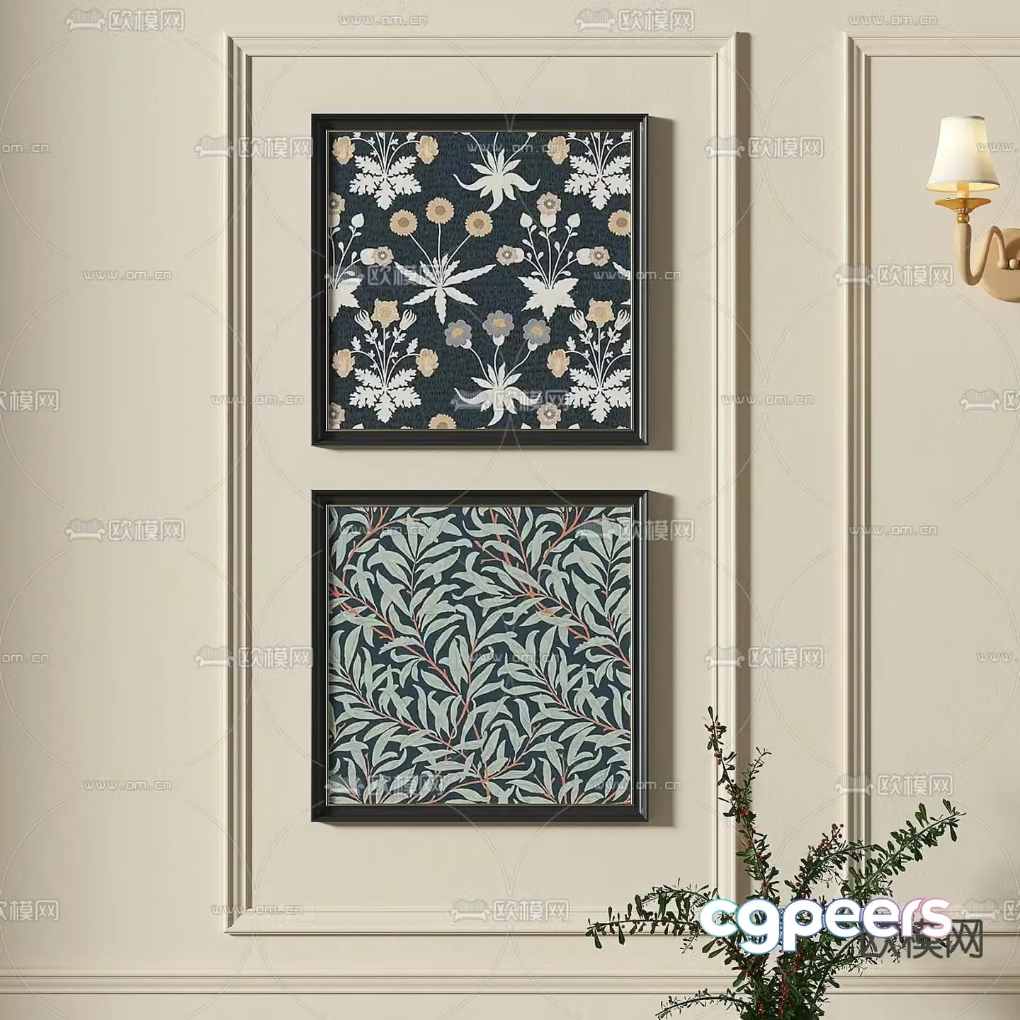 French plant painting oil painting decorative painting 3d model