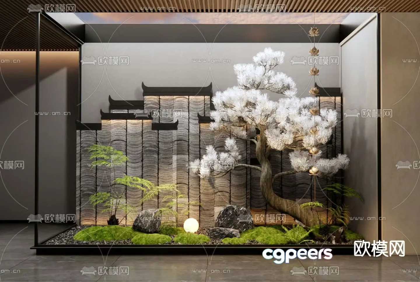 Indoor courtyard sketch landscaping 3d model