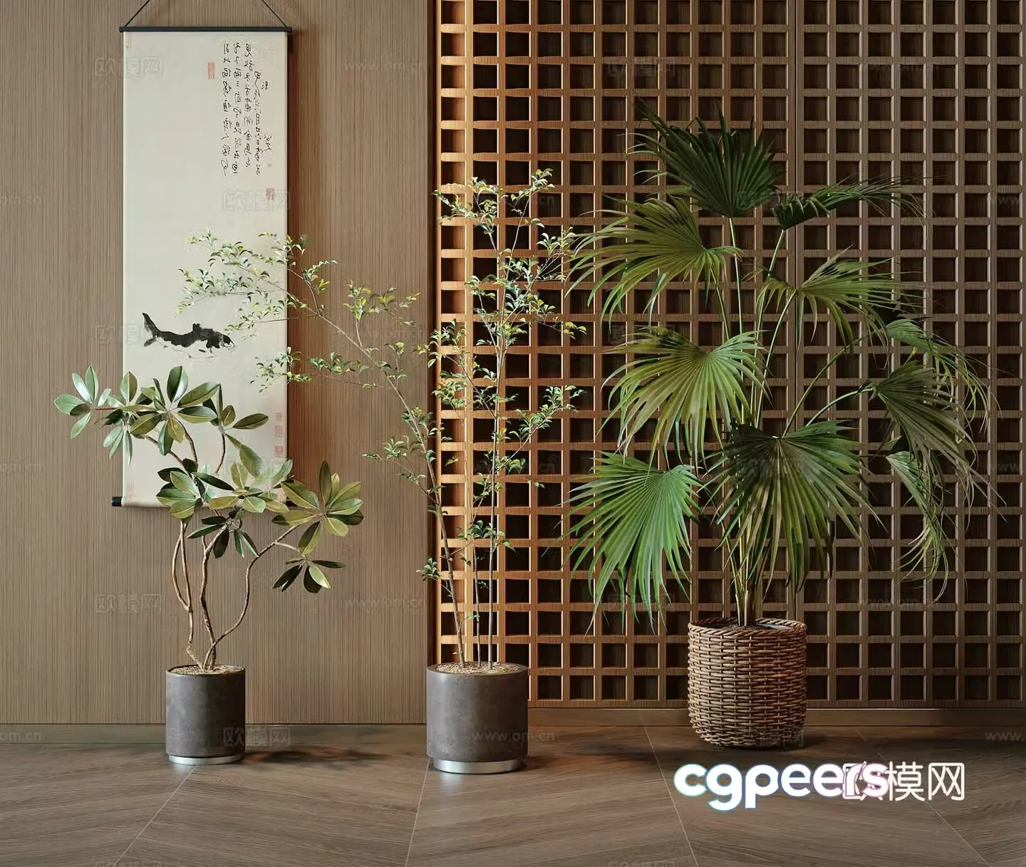 Modern green plant potted 3D model