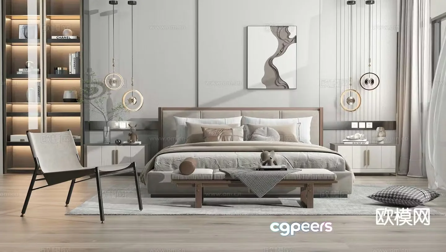 Modern double bed 3d model