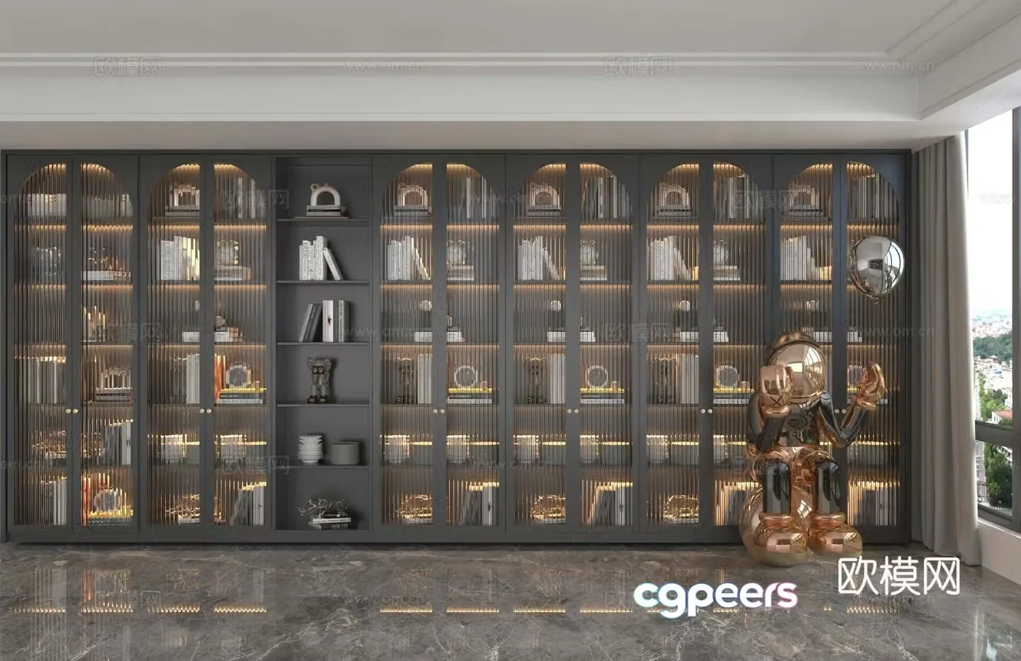 Modern glass bookcase 3d model