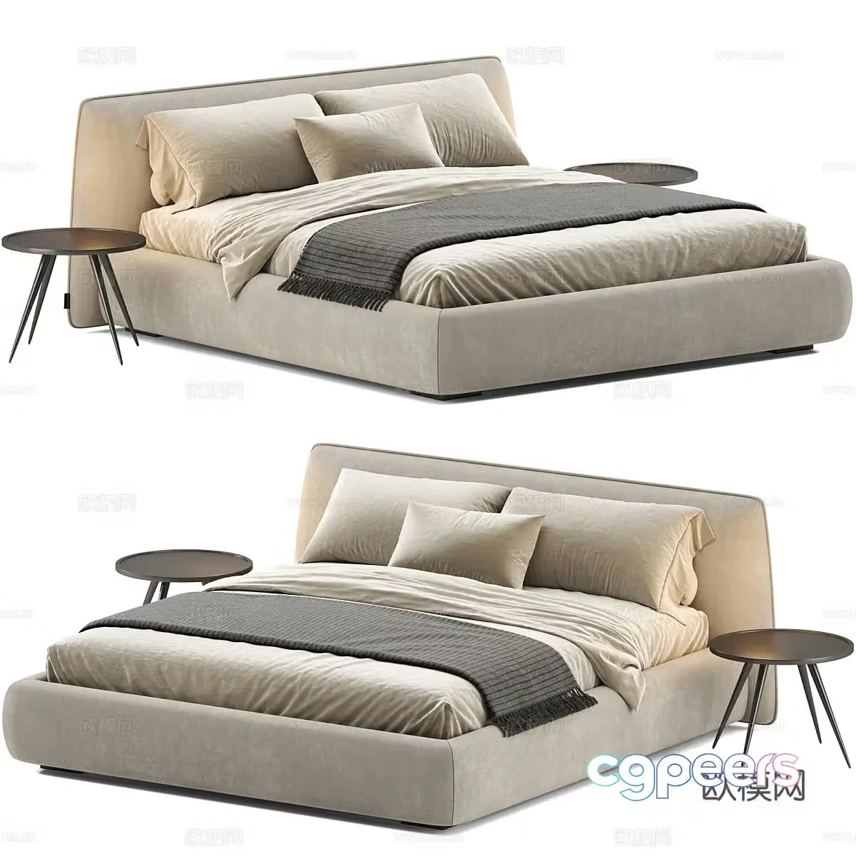 Modern Italian fabric double bed 3D model