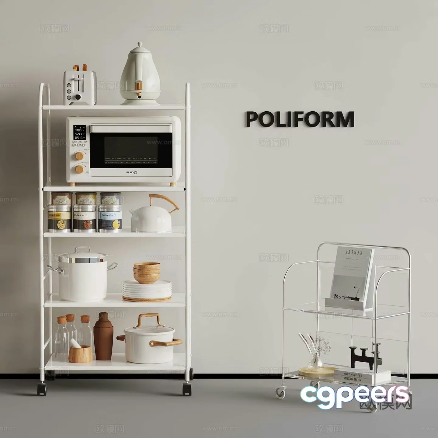Modern storage racks carts appliances kitchenware 3d model