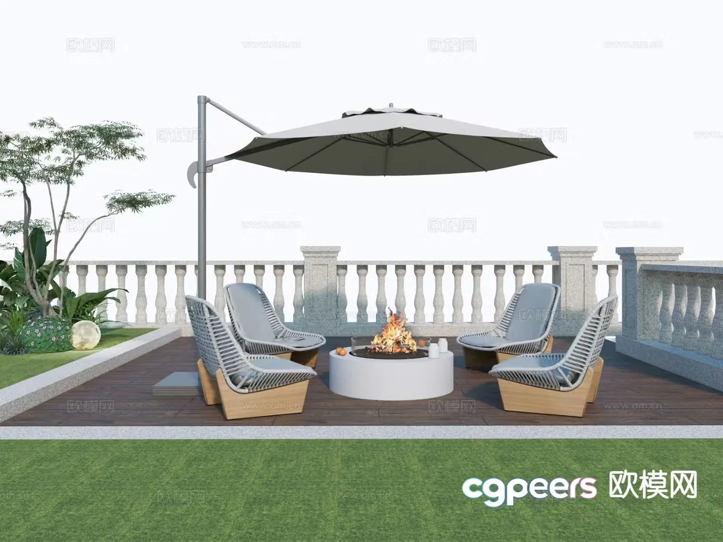 Modern outdoor table and chairs garden bonfire 3d model