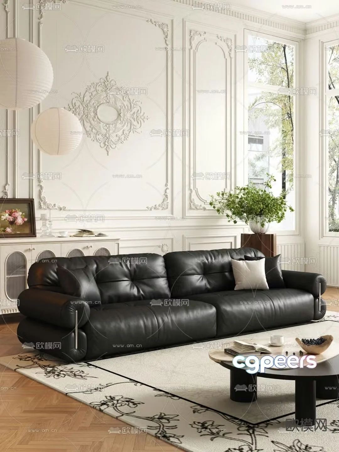 French loveseat leather sofa 3d model