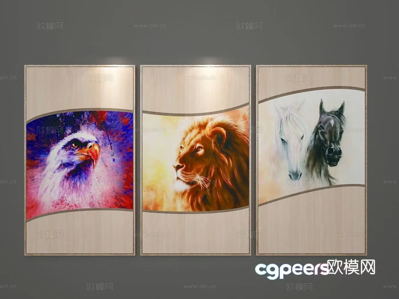 New Chinese style decorative painting animal hanging painting 3D model