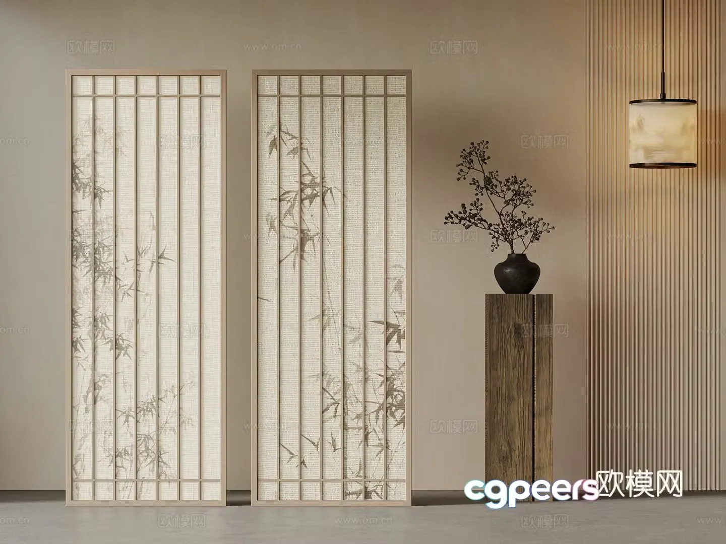 New Chinese style screen vase chandelier 3d model