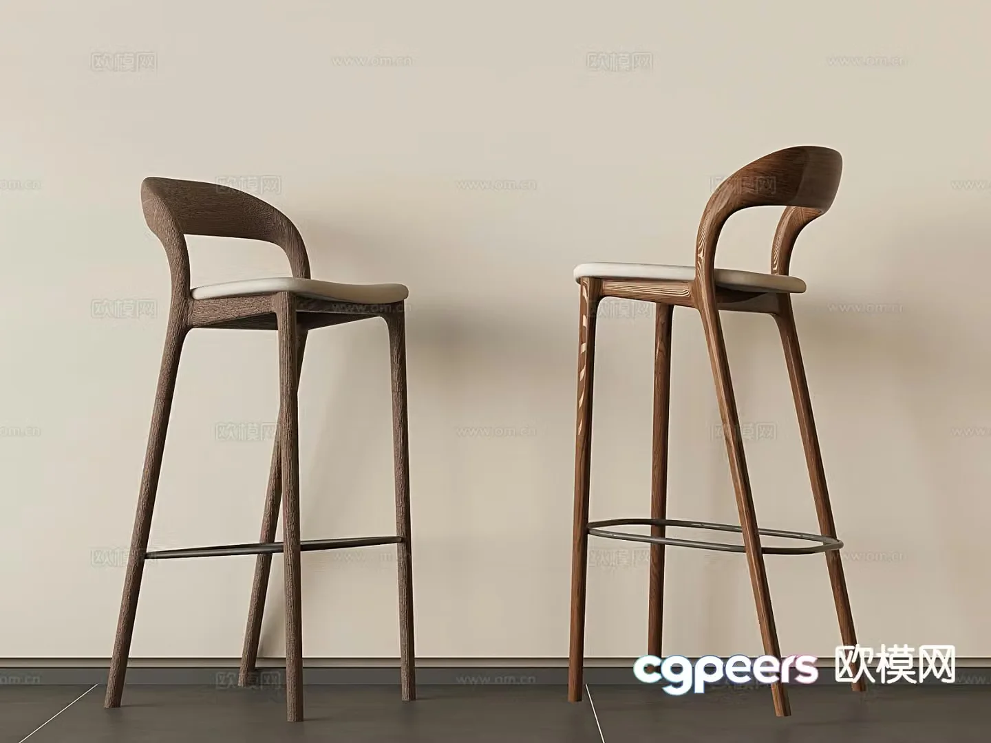 Medieval style solid wood bar stool high stool bar chair 3D model