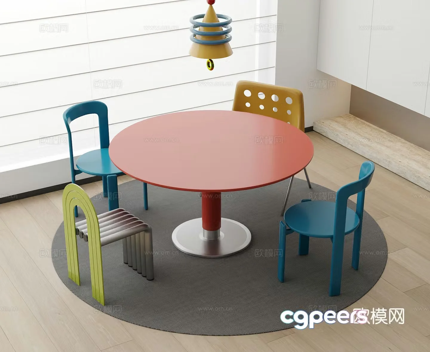 Medium cream style dining table and chair 3d model