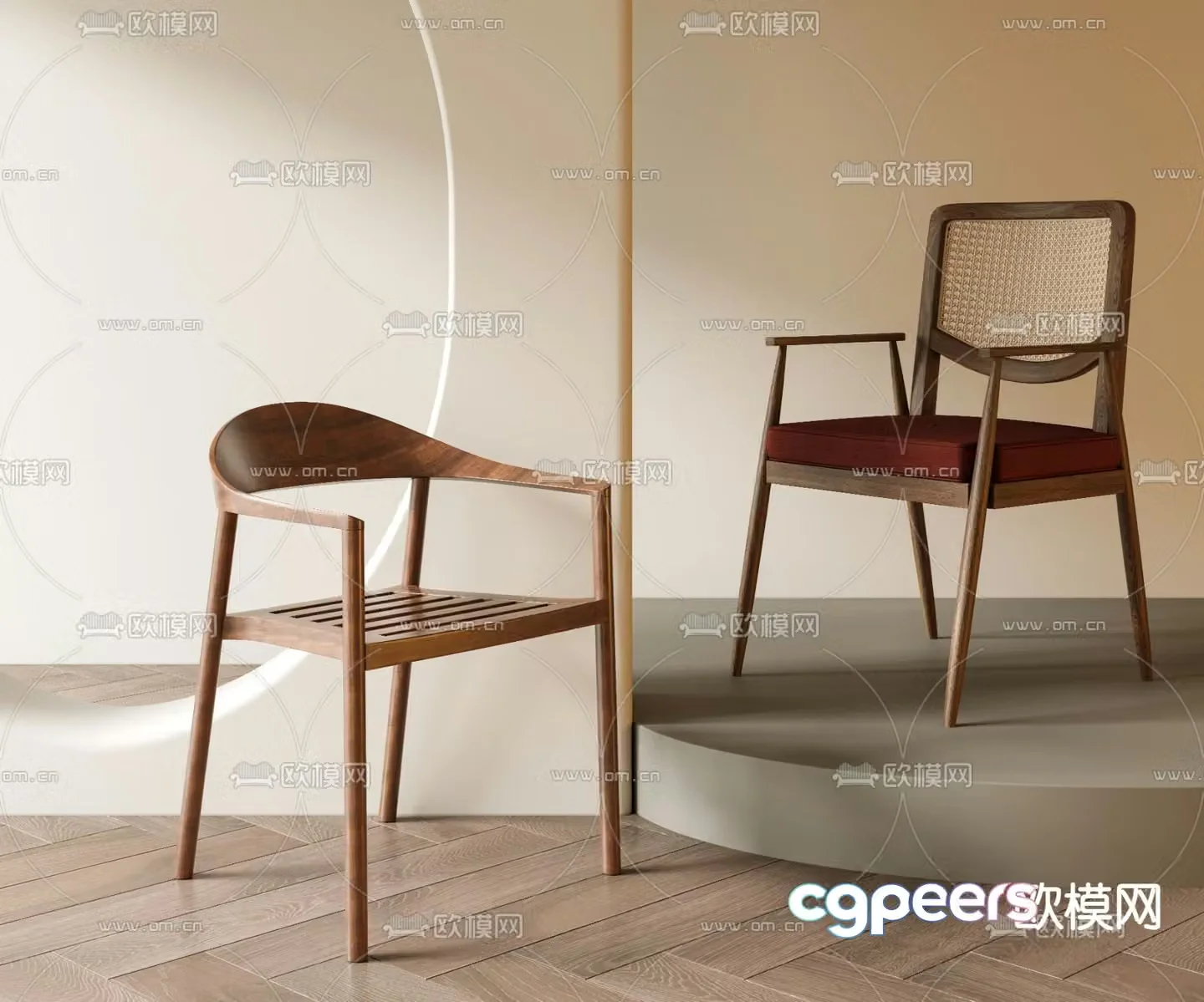 Wabi-sabi rattan dining chair single chair 3d model