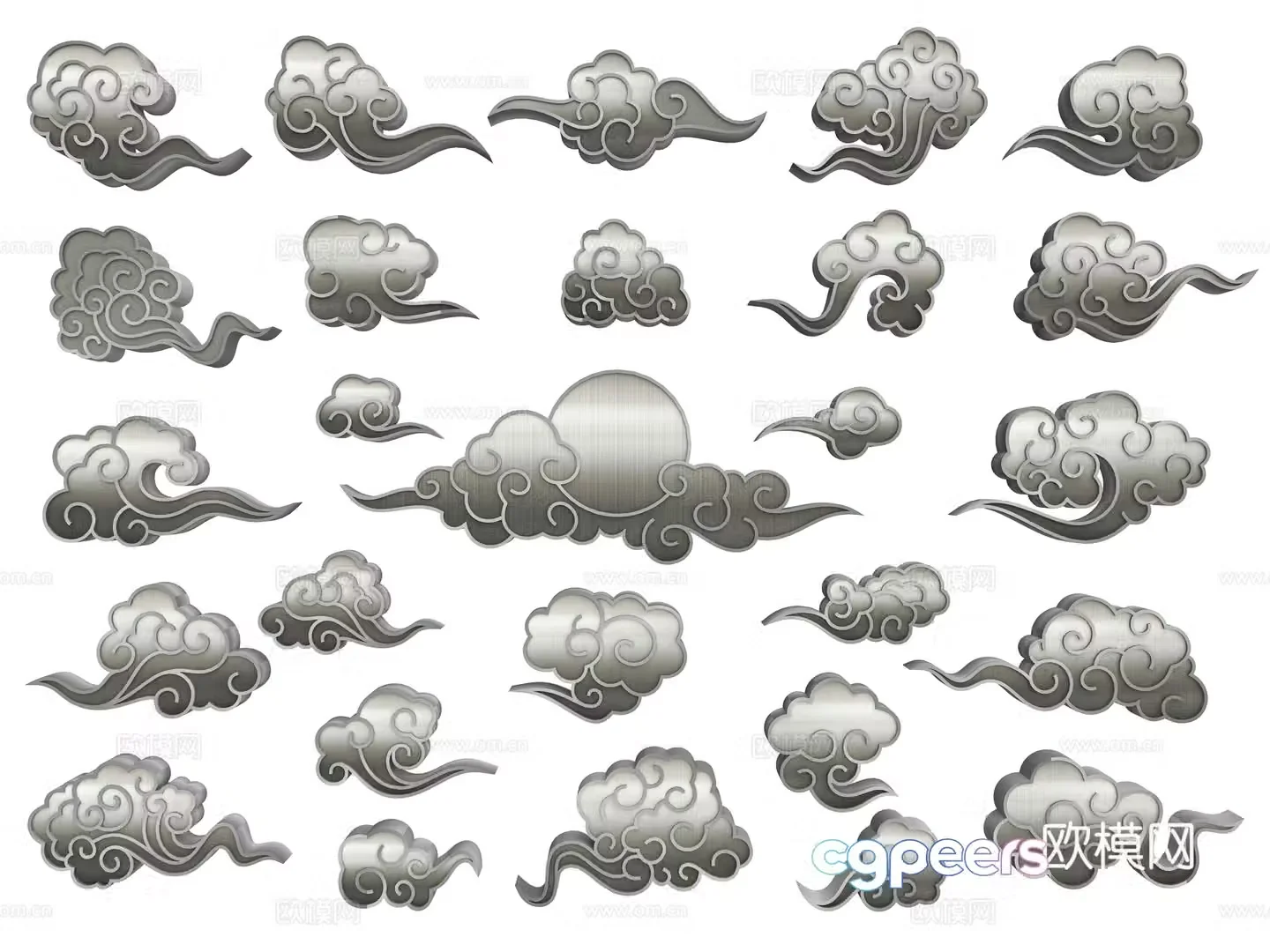 New Chinese style auspicious cloud wall decoration cloud pattern classical tradition auspiciousness gold-edged auspicious cloud pattern elements silhouette 3d model