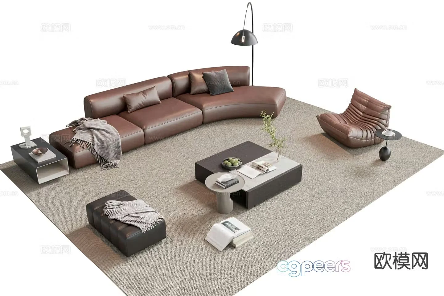 Italian style sofa combination sofa coffee table combination sofa stool 3d model