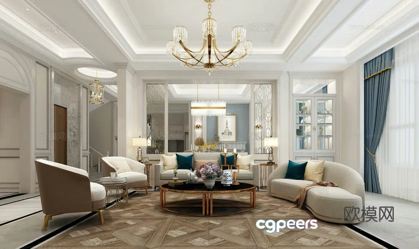 Postmodern simple European light luxury living room and dining room 3D model
