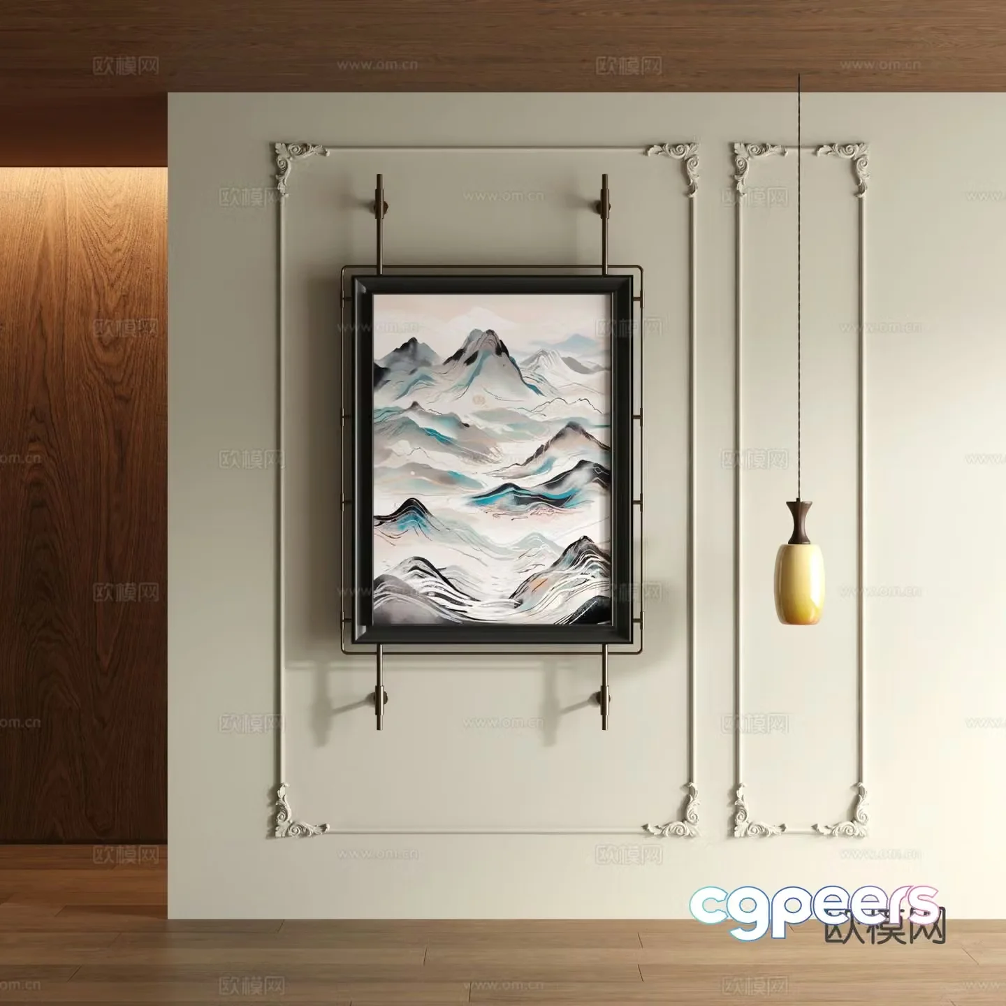 New Chinese style landscape painting decorative painting 3D model