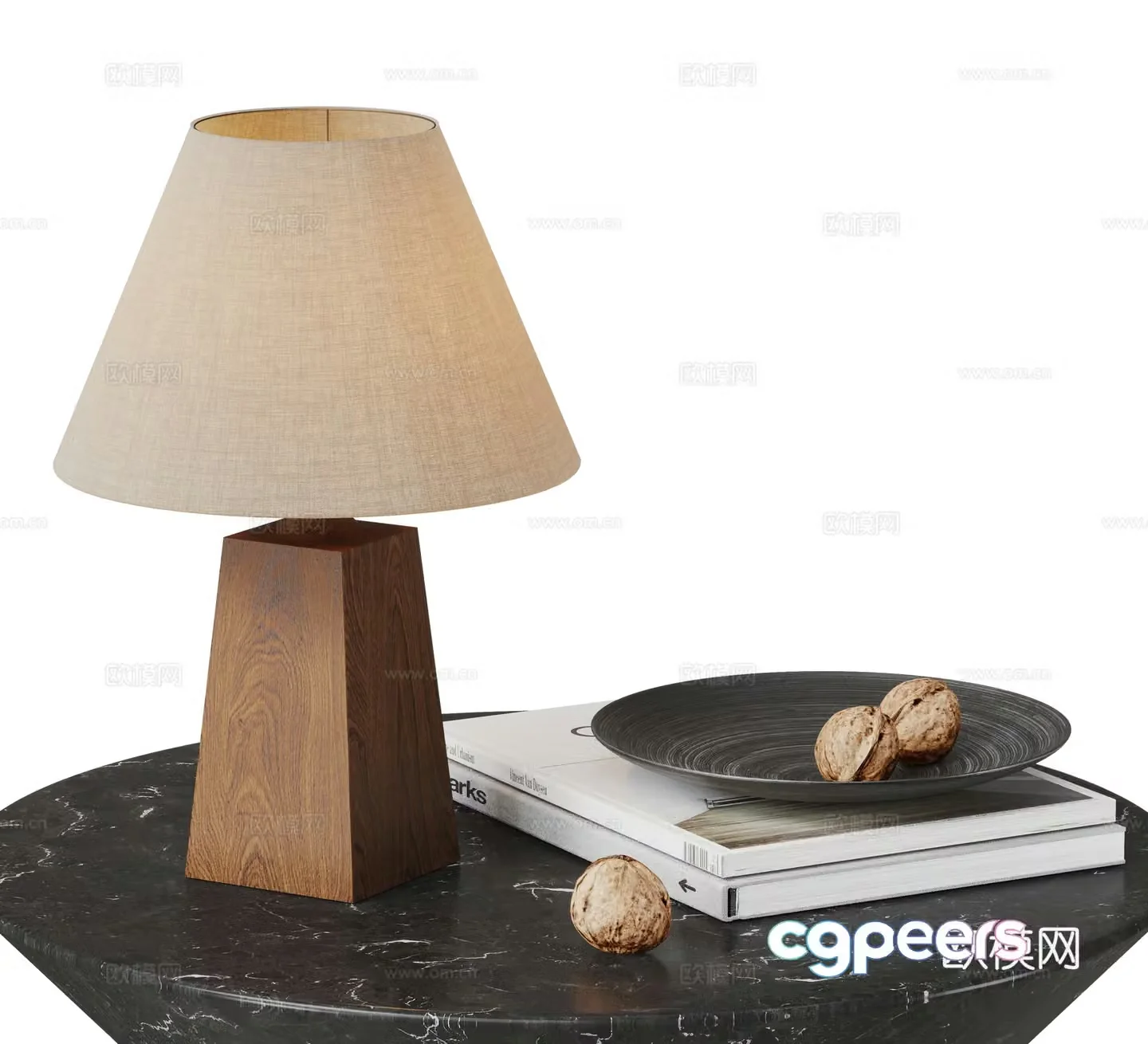 Wasabi desk lamp ornament combination solid wood desk lamp fabric desk lamp ornament combination book 3D model