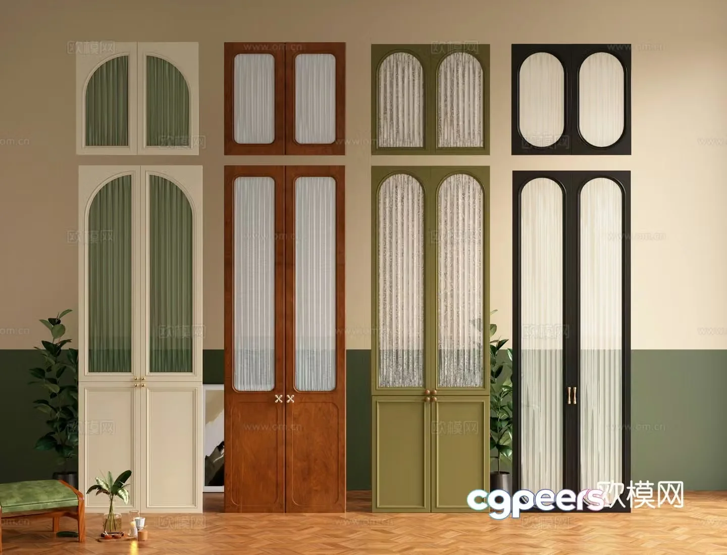 French glass wardrobe door bookcase door 3d model