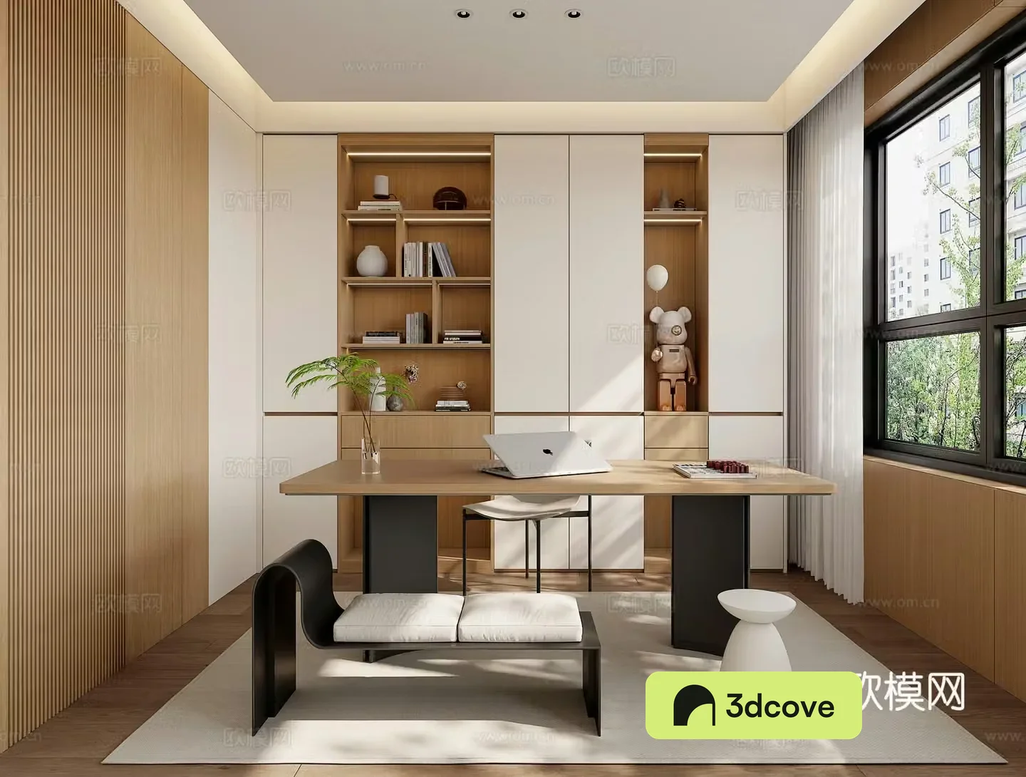 Modern study bookcase desk combination