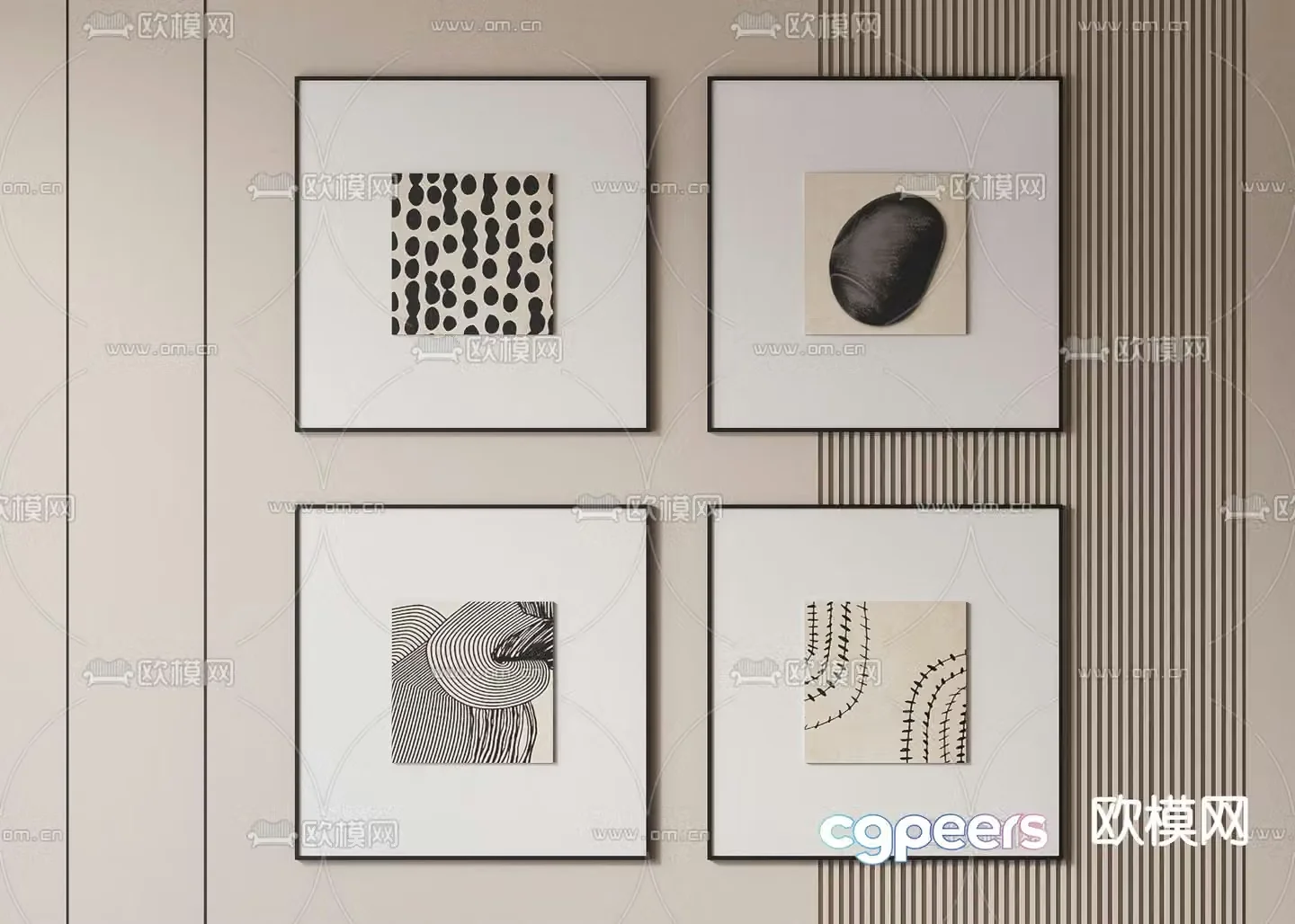 Modern decorative painting black and white hanging painting 3d model