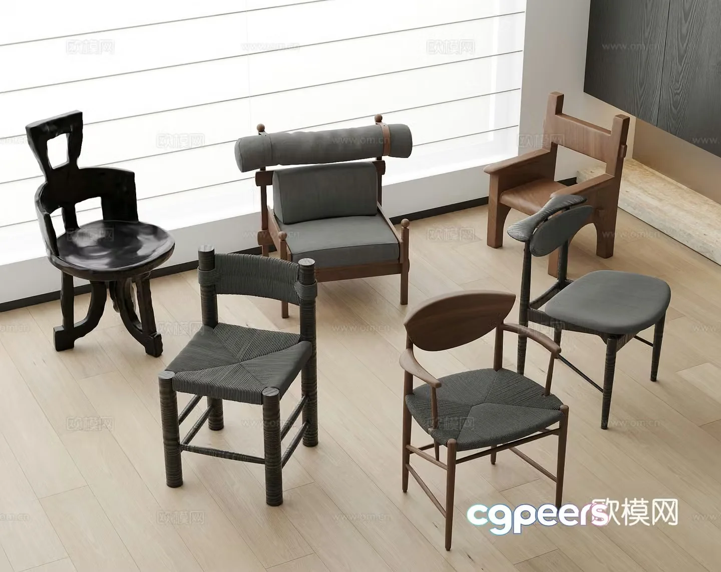 Modern medieval style single chair casual chair 3d model