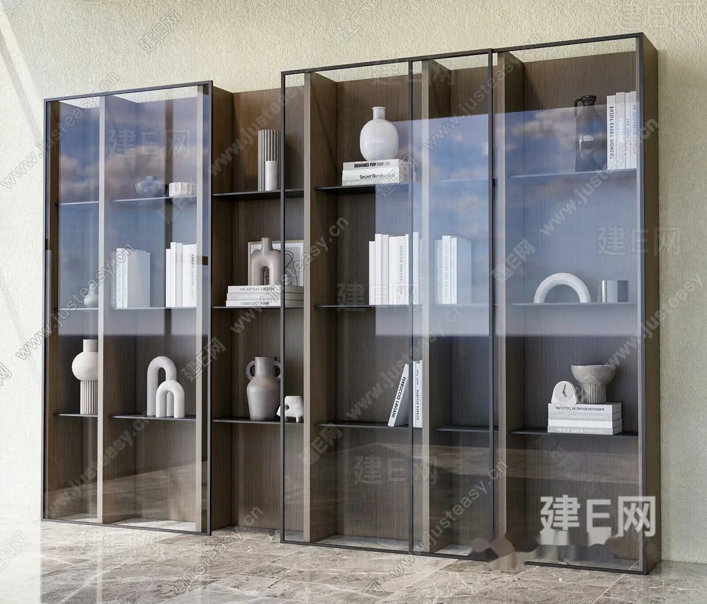 A Glass And Wood Cabinet 3D Model – 8108 – VRAY Render