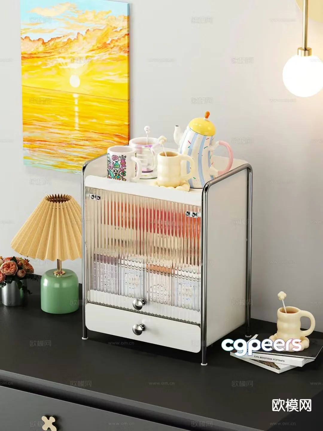 Cream Feng Shui Cup Storage Rack Desktop Storage Rack 3D Model